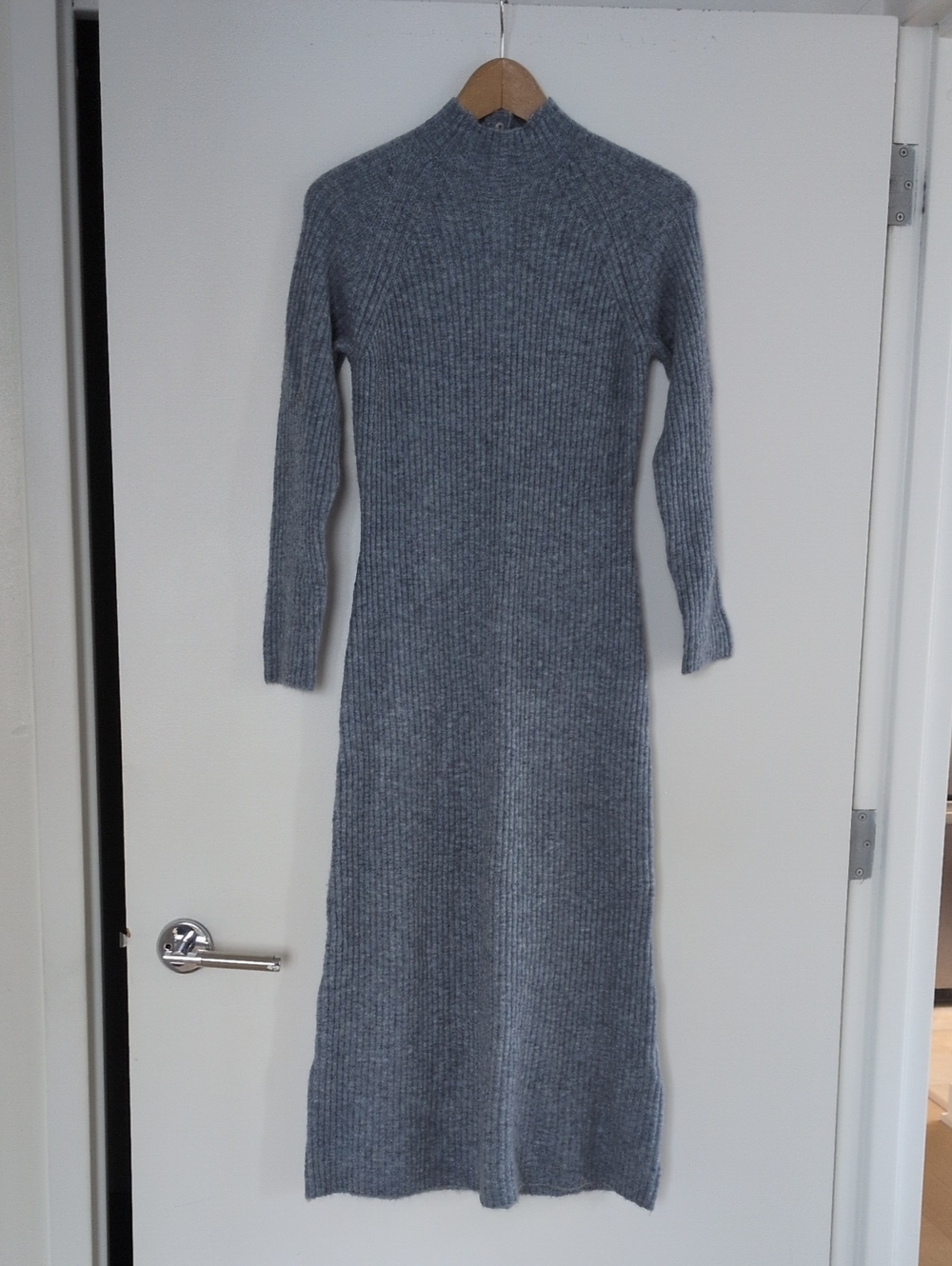 MAJE Blue Ribbed Knit Long-Sleeve Dress